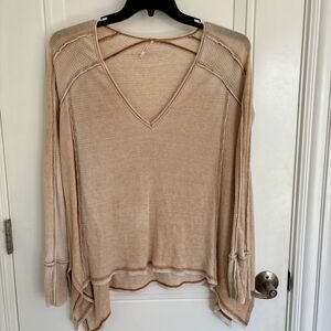 FREE PEOPLE Thermal Waffle Knit Long Sleeve V Neck Top Size XS